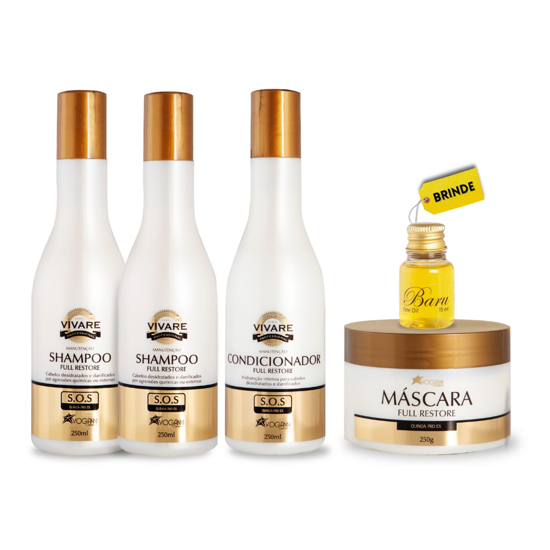 Combo Shampoo Condicionador Mascara Vivare SOS - Hidratação Intensiva - 5 unidades