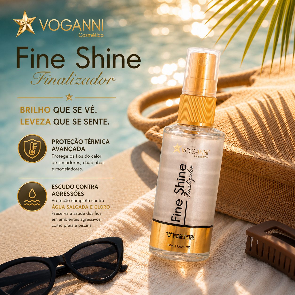 Finalizador Fine Shine Voganni Brilho Protetor Termico Capilar 60ml