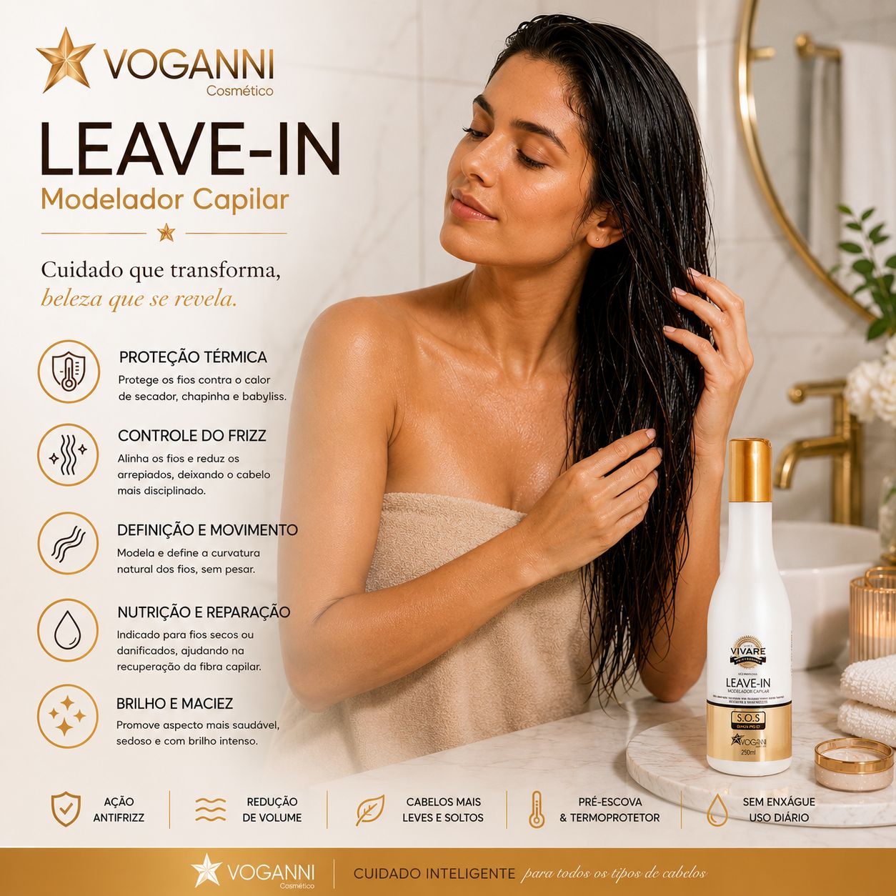 Leave-in Voganni Sos Vivare Antifrizz Protetor Térmico 250ml