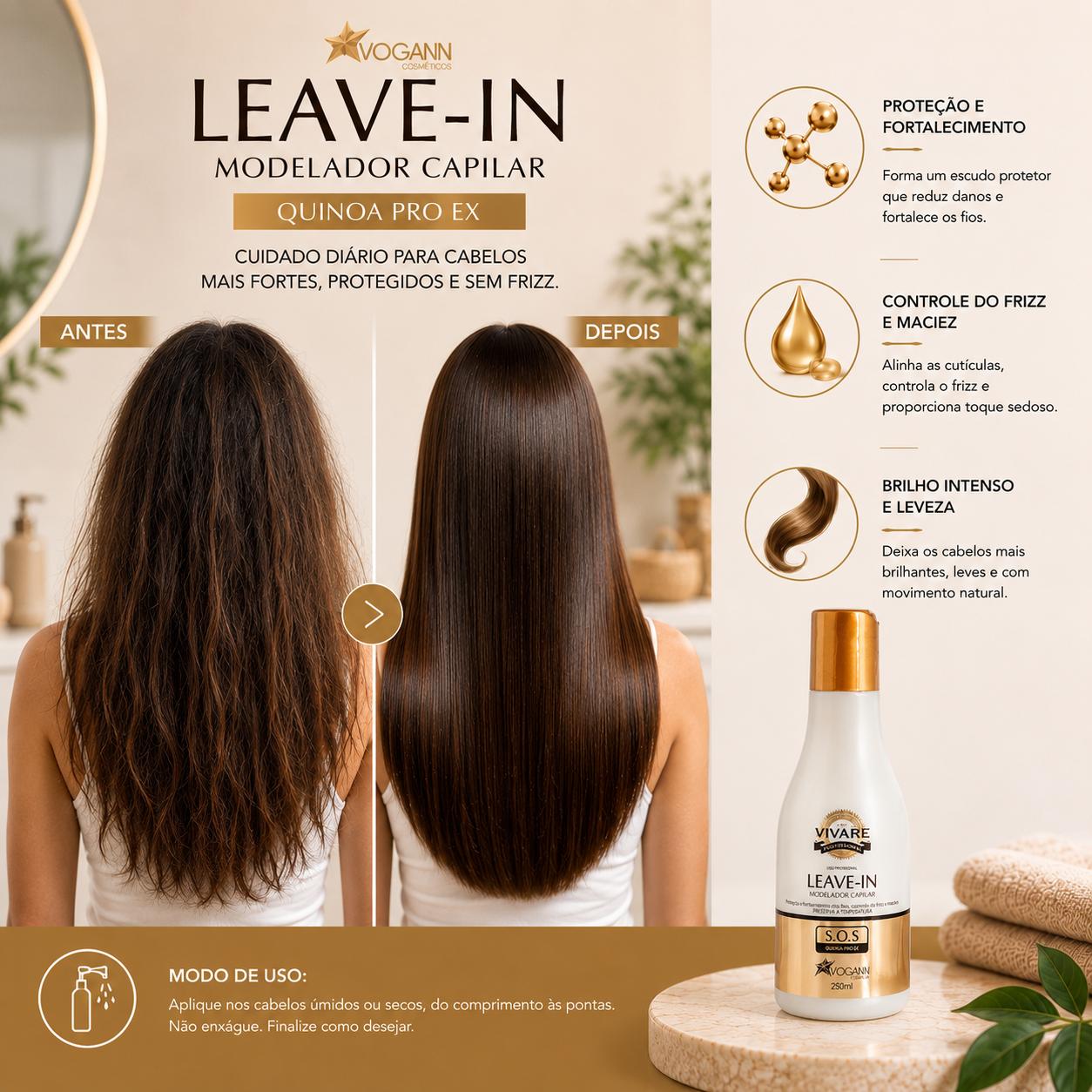 Leave-in Voganni Sos Vivare Antifrizz Protetor Térmico 250ml
