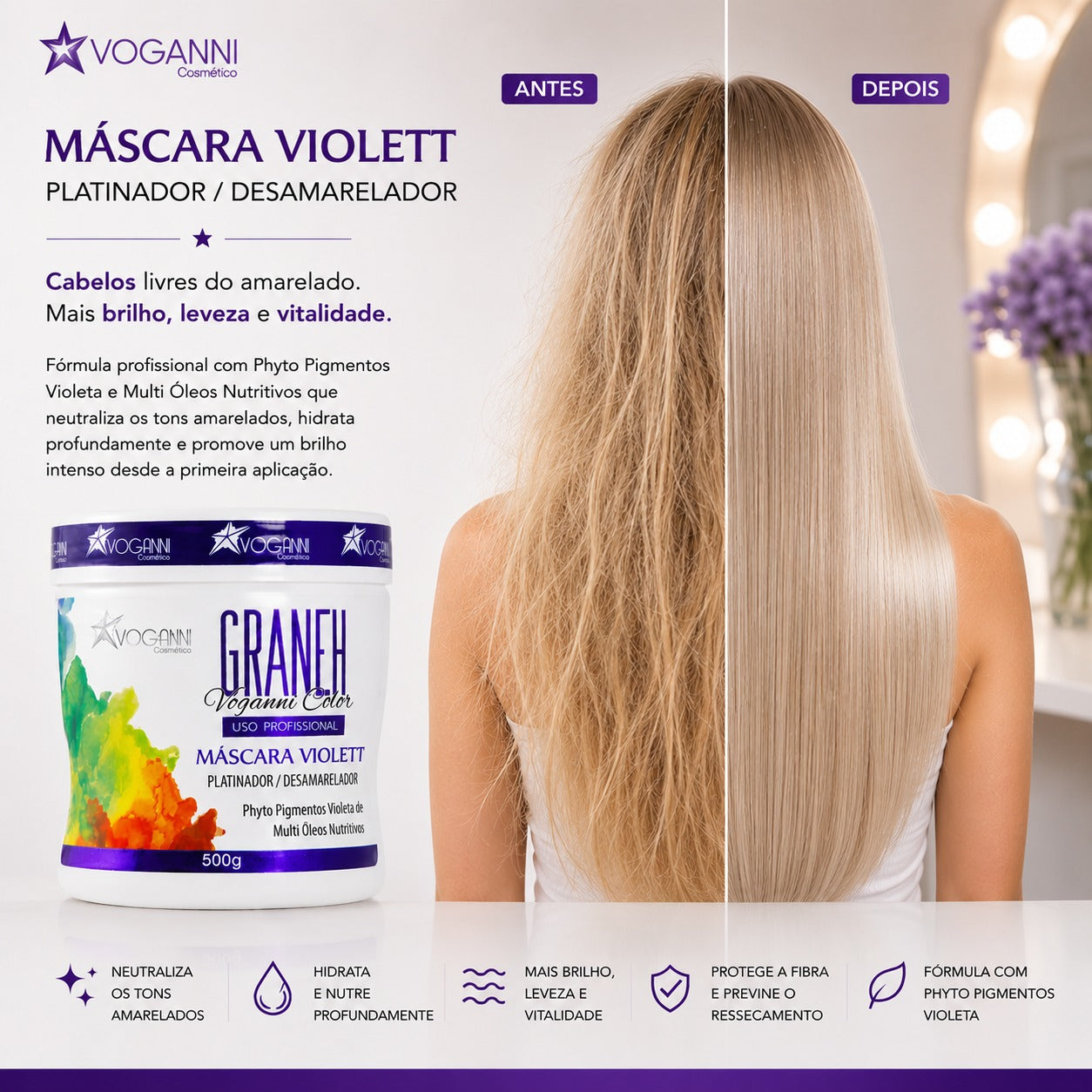 Máscara Graneh Voganni Viollet Matizadora Para Loiros E Platinados