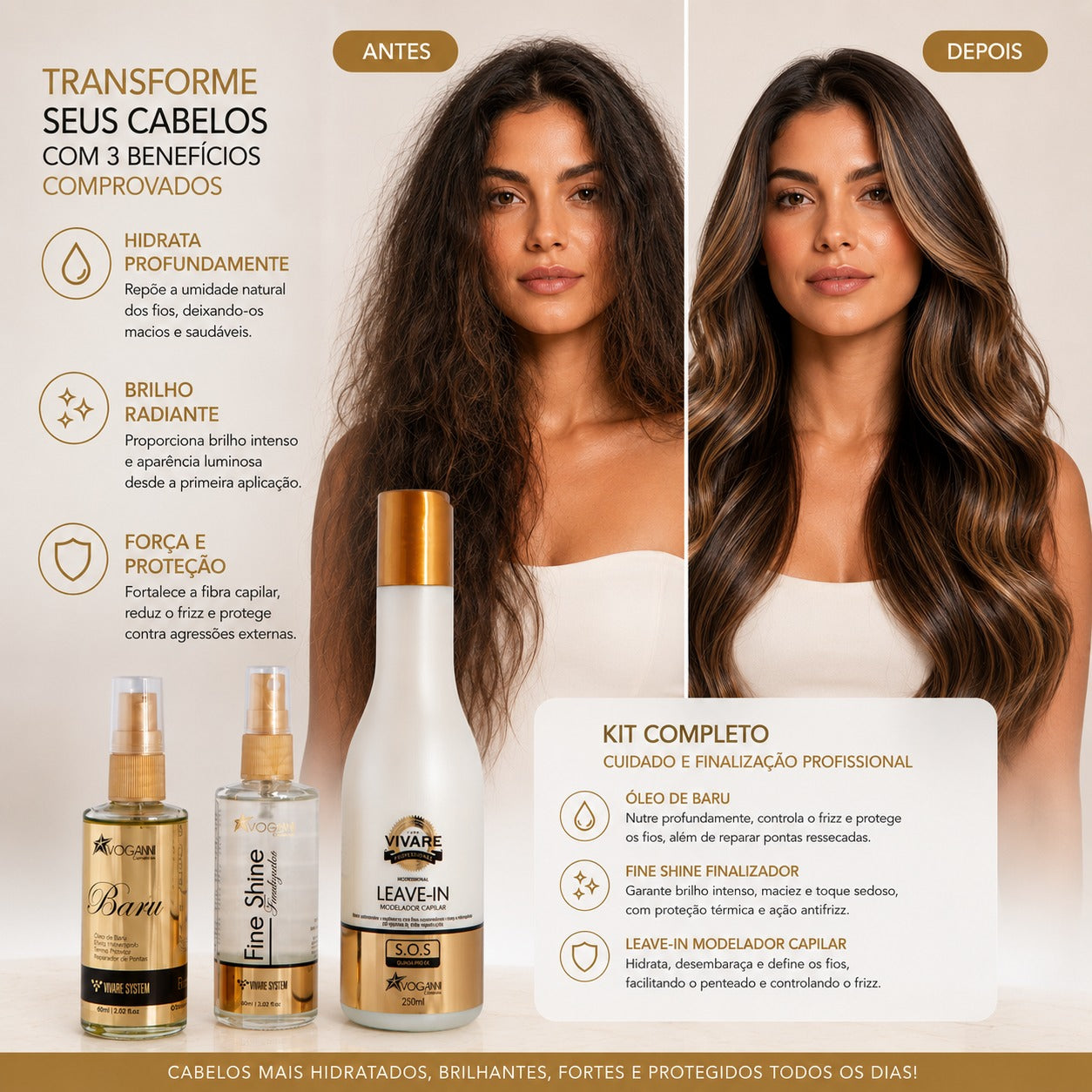 Kit Luminous True Voganni Finalizaçã Brilho Hidratação
