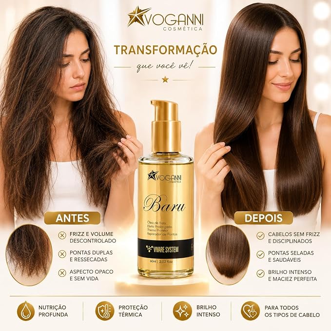 Óleo Capilar Voganni Brilho Nutrição Baru Oil 60ml