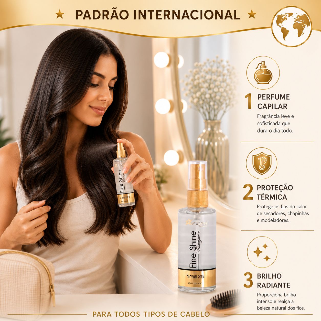 Finalizador Fine Shine Voganni Brilho Protetor Termico Capilar 60ml