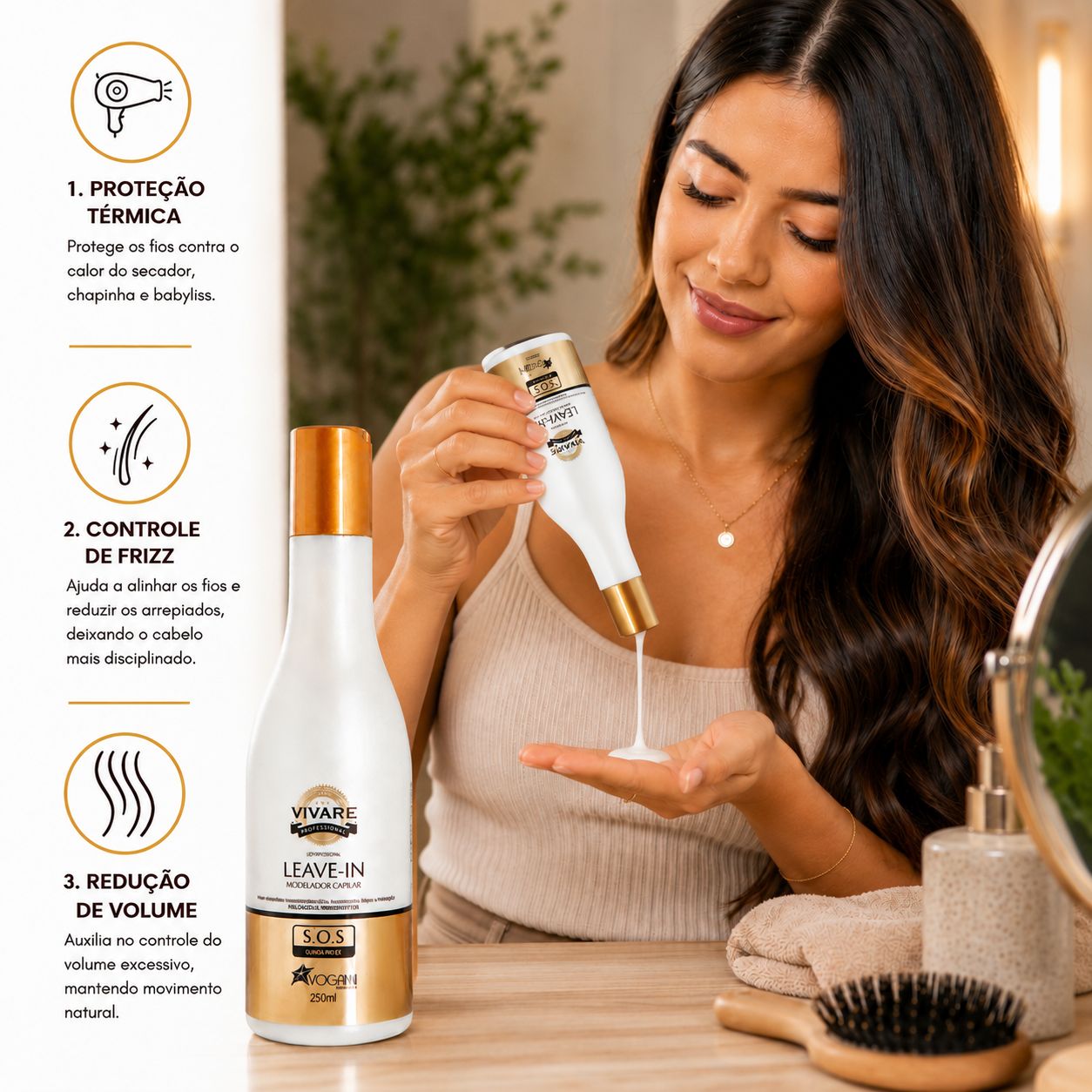 Leave-in Voganni Sos Vivare Antifrizz Protetor Térmico 250ml