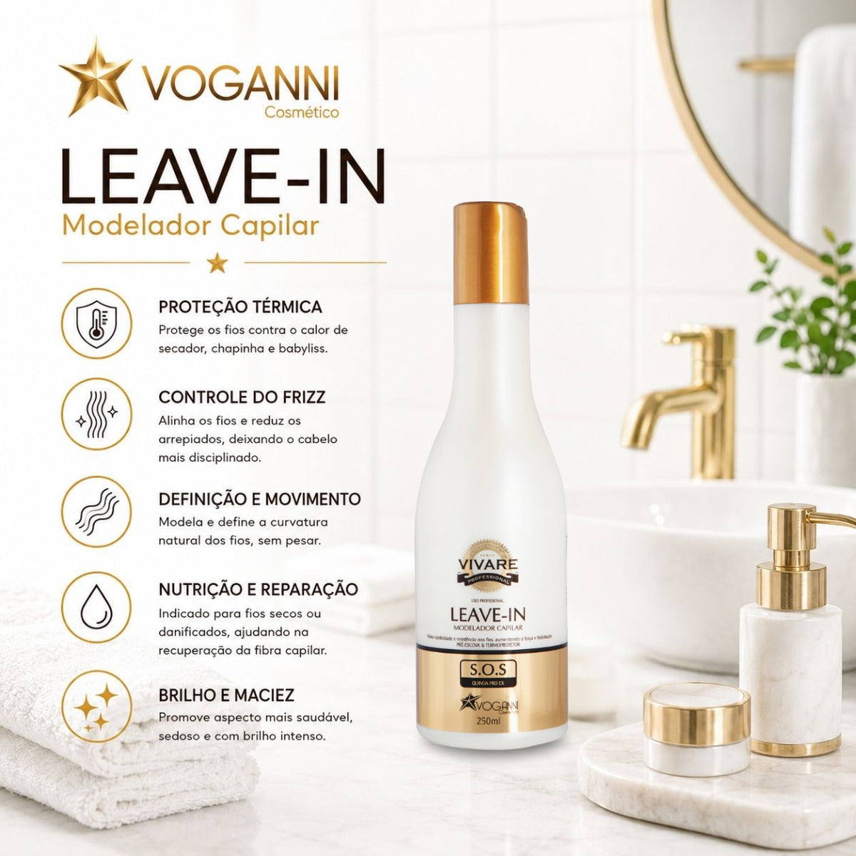 Leave-in Voganni Sos Vivare Antifrizz Protetor Térmico 250ml