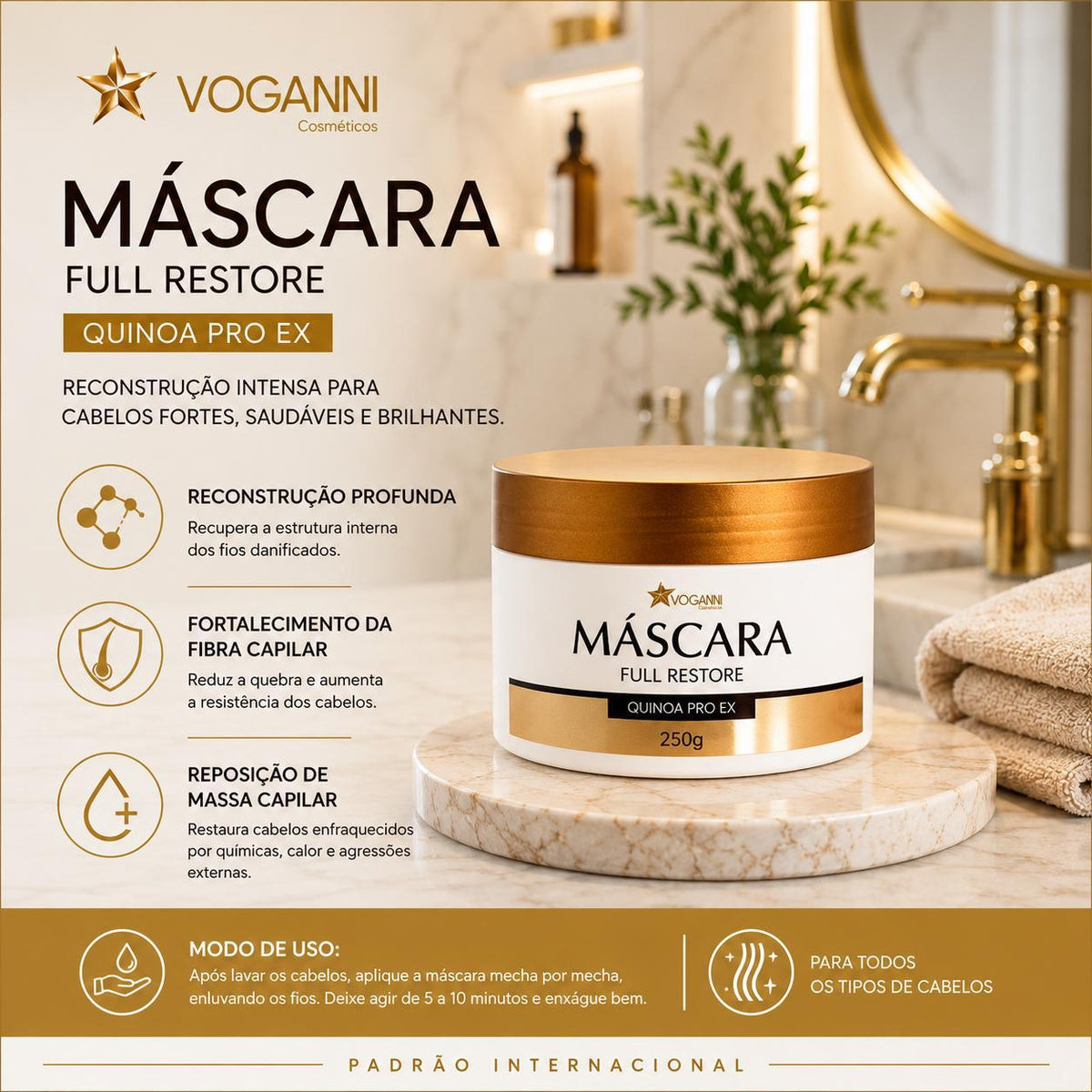 Máscara Voganni Hidratação Brilho Intenso 250gr